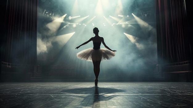 Una ballerina sul palco di un teatro