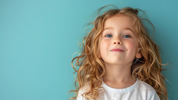 Una bambina carina sta facendo una faccia su uno spazio di sfondo pulito AI generativa