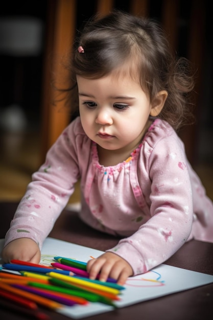 una bambina che disegna con matite di matita create con l'IA generativa