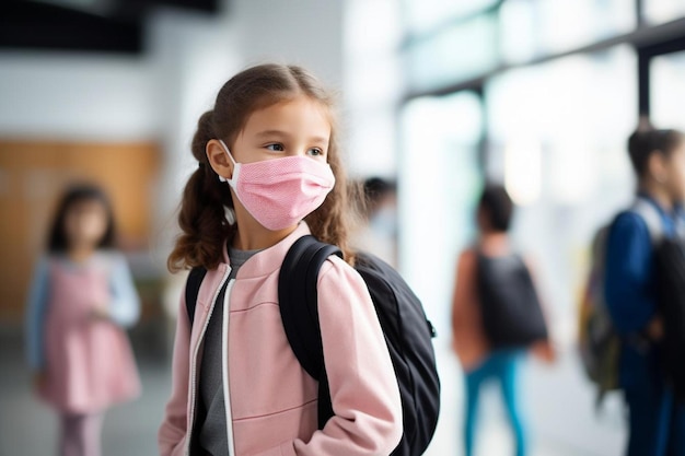 una bambina che indossa una maschera rosa