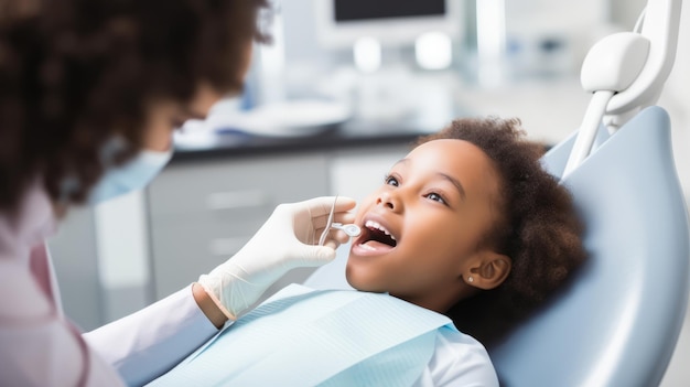 Una bambina che riceve un'iniezione dentale in uno studio dentistico