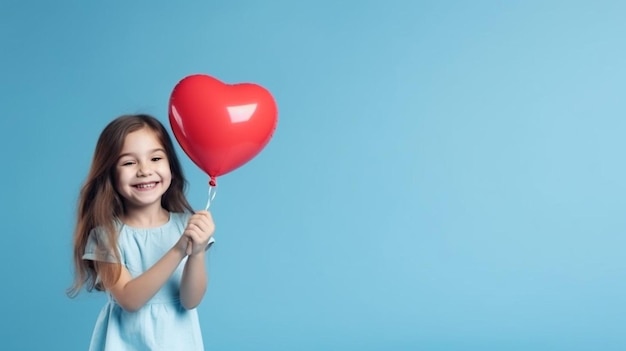 una bambina che tiene un palloncino a cuore rosso