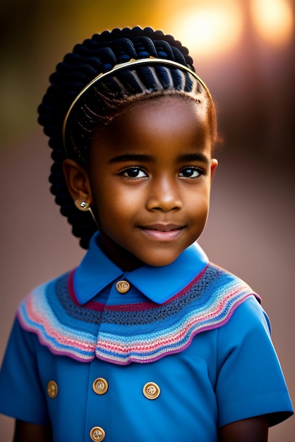 Una bambina con le trecce sui capelli