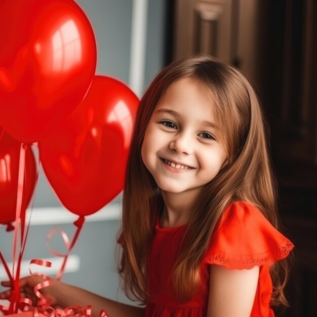 Una bambina con palloncini rossi