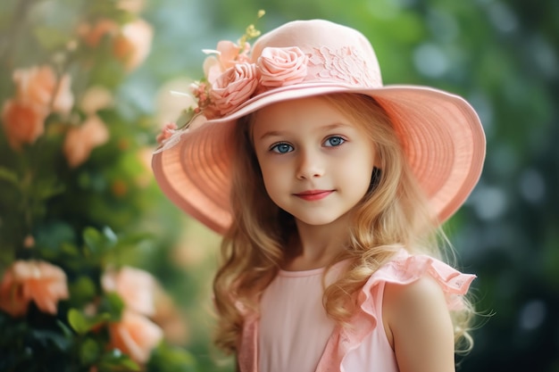 Una bambina con un cappello rosa