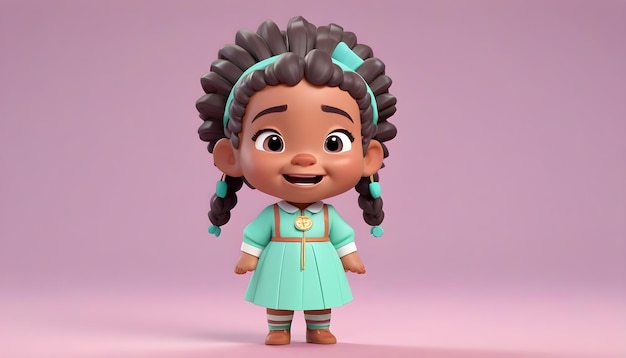 Una bambina confusa con i capelli stravaganti dell'etnia nativa americana del cartone animato 3D