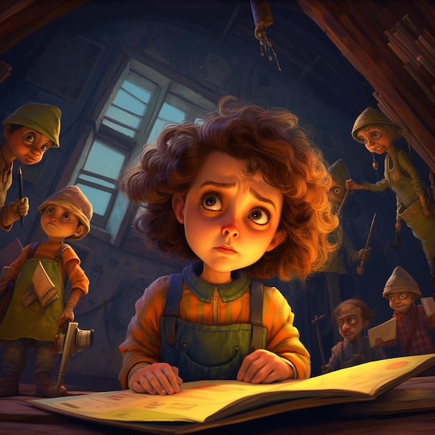 Una bambina legge una storia dell'orrore e immagina la storia viva