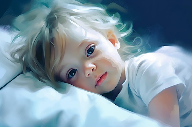 una bambina sdraiata a letto di buon umore