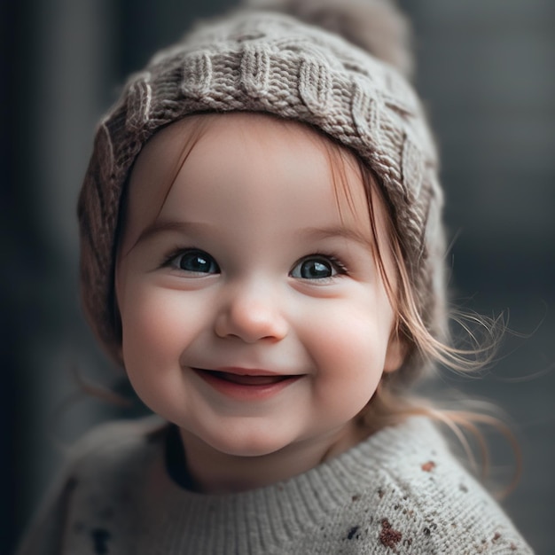 Una bambina sorridente che indossa un cappello che dice
