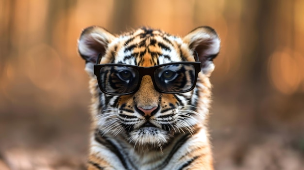 una bambina tigre che indossa occhiali da sole scuri