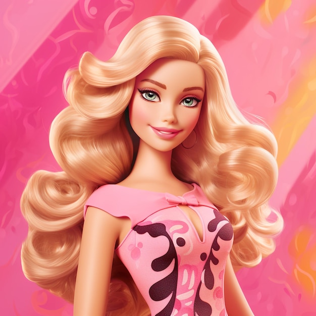Una bambola affascinante con i capelli biondi e i vestiti rosa