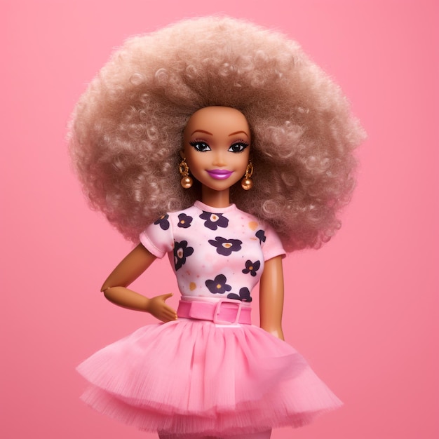 Una bambola afro con un abito da ragazza