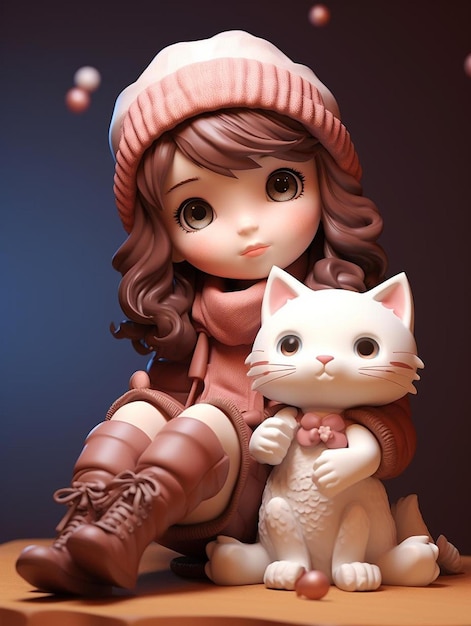 una bambola con un cappello e un gatto.