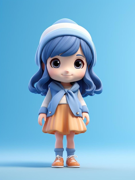 una bambola con una sciarpa blu e una sciarpatura blu.