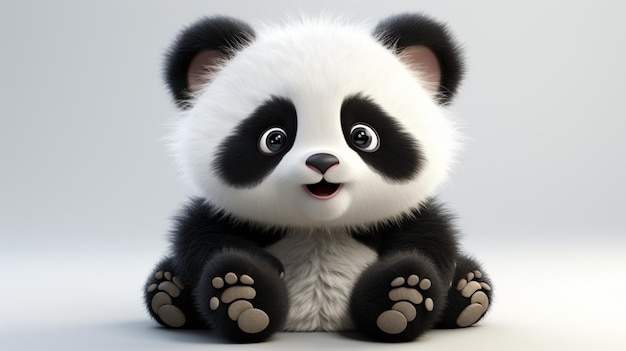 una bambola panda su sfondo bianco cartone animato 3D