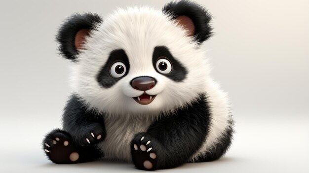 una bambola panda su sfondo bianco cartone animato 3D