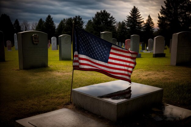 Una Bandiera Americana Su Una Tomba In Un Cimitero