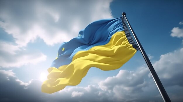 Una bandiera blu e gialla con sopra la parola ucraina