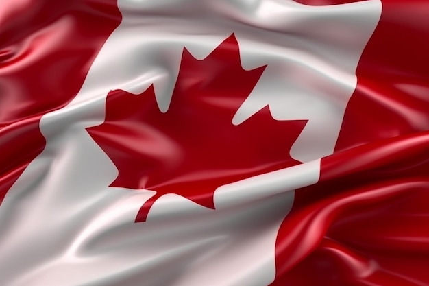 Una bandiera canadese con sopra una foglia d'acero rossa.