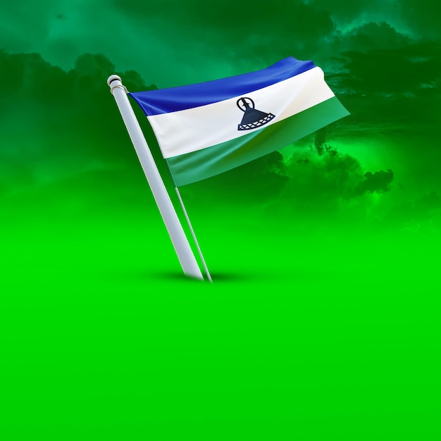 Una bandiera del lesotho su un backround di nuvola verde che utilizza per i social media