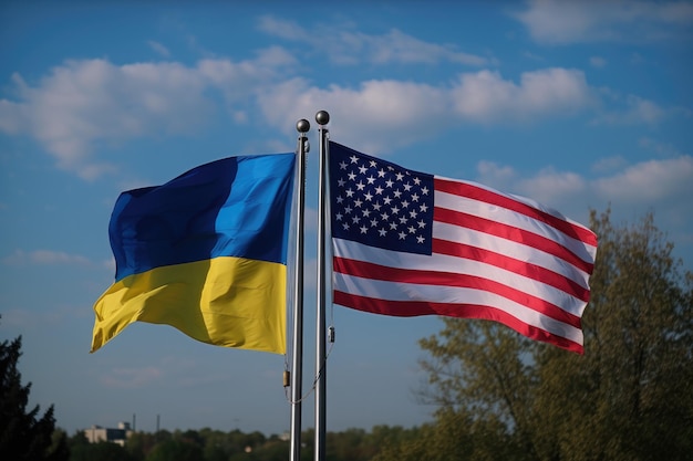 Una bandiera dell'ucraina e degli stati uniti d'america IA generativa