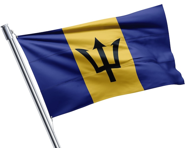 Una bandiera delle Barbados che sventola su un palo d'argento