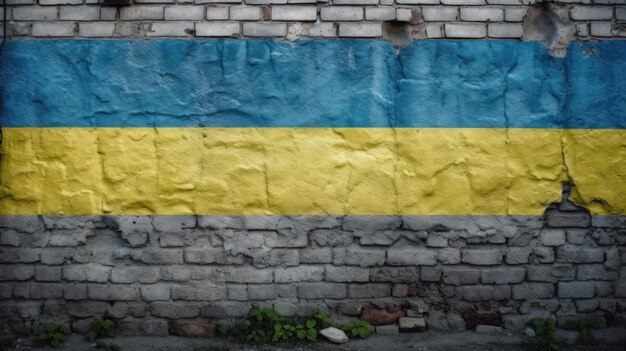 Una bandiera dipinta su un muro di mattoni in ucraina