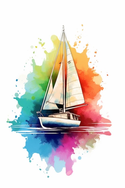 una barca a vela dai colori vivaci con una vela bianca su uno specchio d'acqua generativo ai