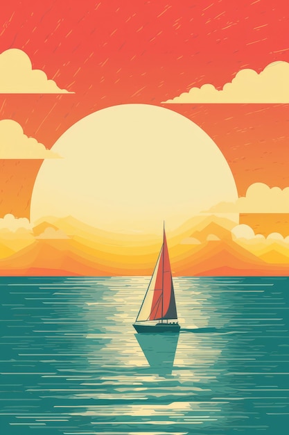 Una barca a vela nell'oceano con il sole alle spalle.