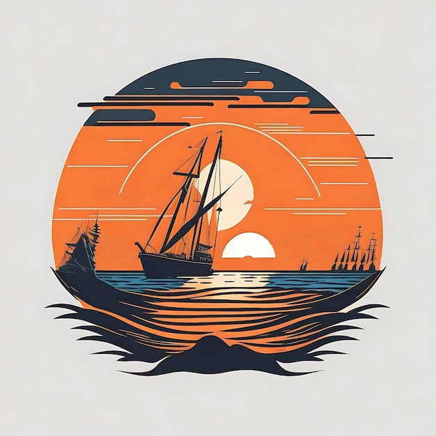 Una barca al tramonto con palme sullo sfondo IA generativa