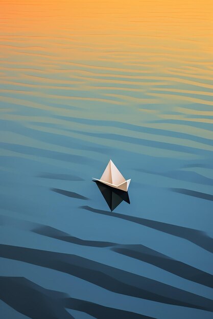 Una barca di carta 3D isometrica che galleggia su una piccola pozzanghera
