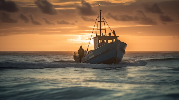 Una barca in acqua al tramonto