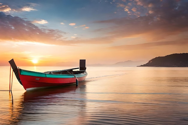 Una barca in acqua al tramonto