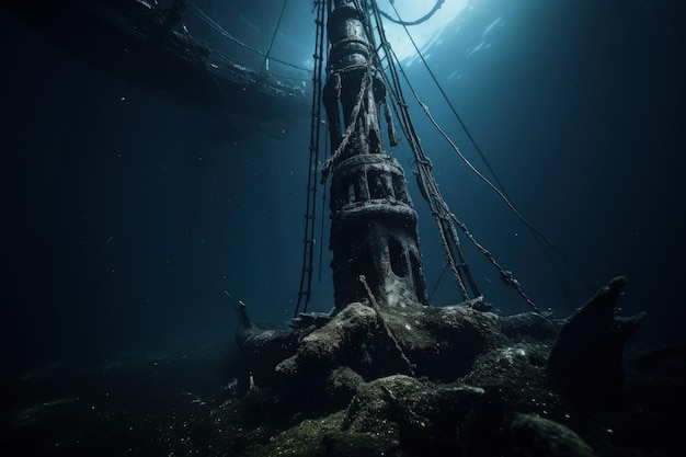 Una barca in acqua con delle corde.