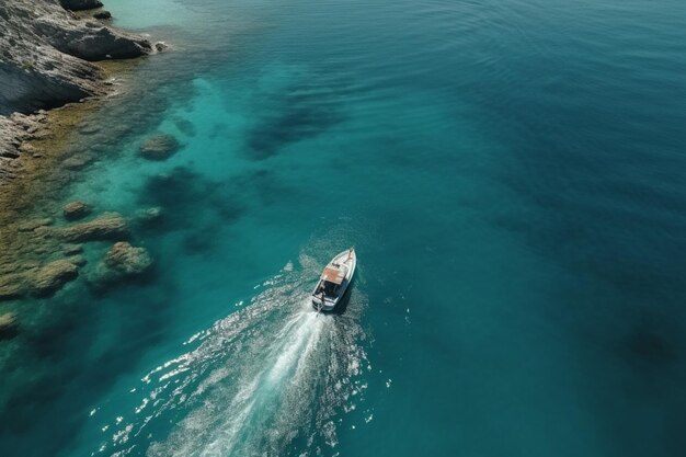 Una barca in acqua con la scritta marina sul fondo