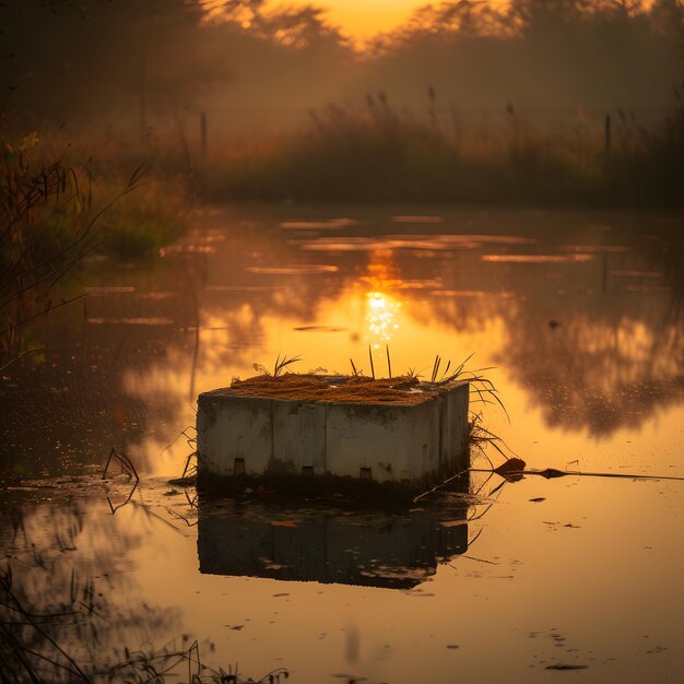 una barca nell'acqua con il sole che tramonta dietro di lei