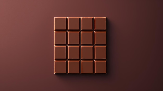 Una barretta di cioccolato scuro incontaminata è disposta in un ambiente monocromatico con i suoi quadrati ordinati