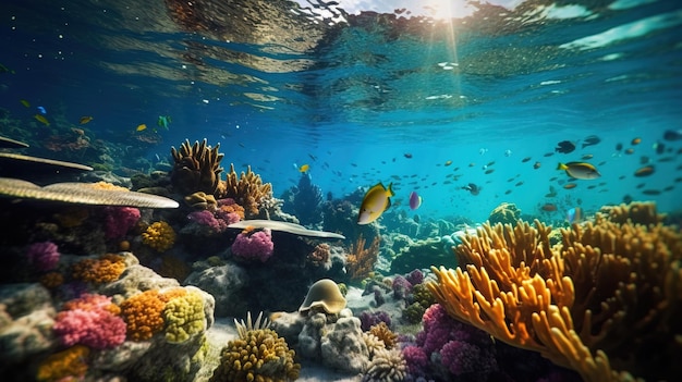 Una barriera corallina con pesci e coralli Generative AI Art