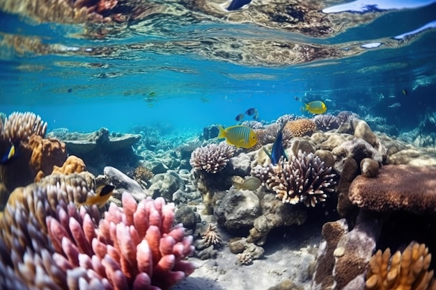 Una barriera corallina sana e vibrante in un ambiente oceanico pulito