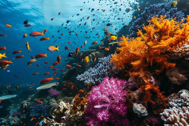 Una barriera corallina vibrante con diversa vita marina generata dall'AI
