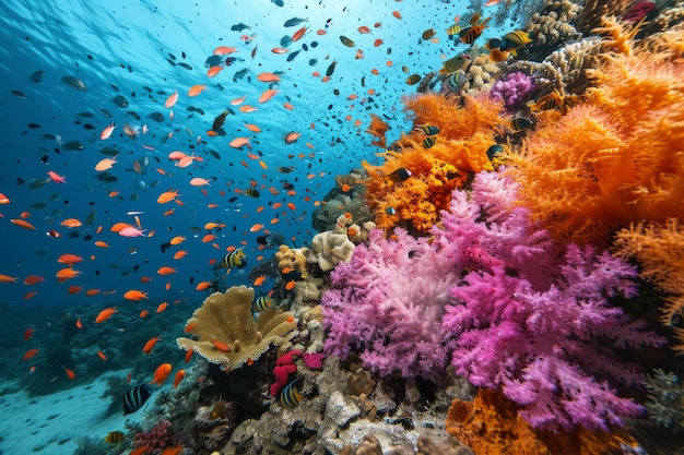 Una barriera corallina vibrante con diversa vita marina generata dall'AI