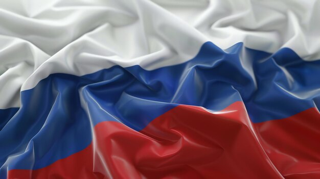 Una bella bandiera della Russia con una dettagliata consistenza di tessuto realistico La bandiera ondeggia al vento e le pieghe sono chiaramente visibili
