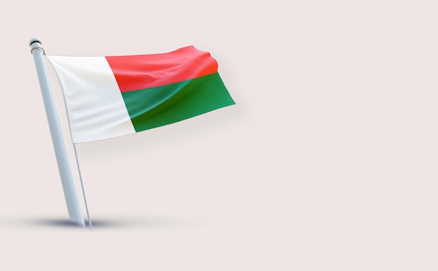 Una bella bandiera per il Madagascar su uno sfondo bianco rendering 3D