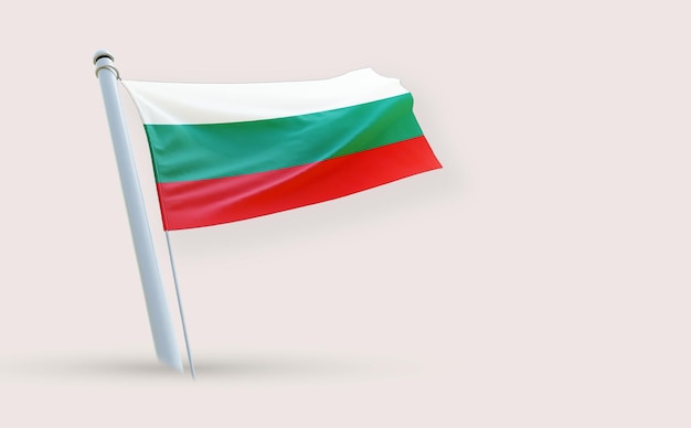 Una bella bandiera per la Bulgaria su uno sfondo bianco in 3D