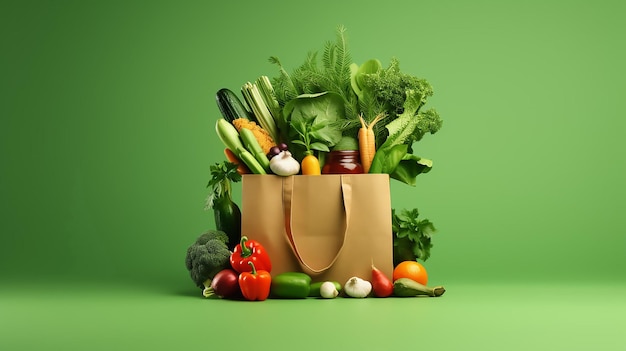Una bella borsa di carta del supermercato piena di cibo sano