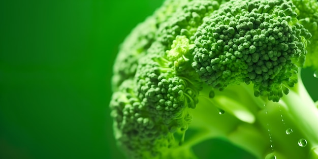 Una bella consistenza di broccoli freschi e succosi con gocce d'acqua sullo sfondo vegetale un'alimentazione sana con ingredienti alimentari biologici