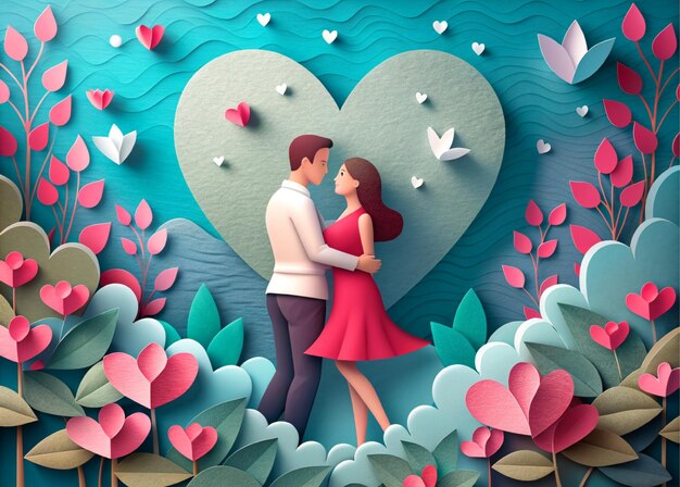 Una bella coppia che sogna il loro futuro cuore sfondo carta stile artistico