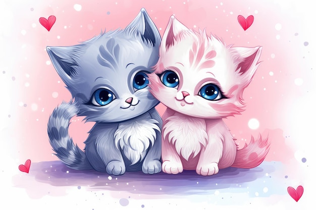 Una bella coppia di gattini e cuori per il giorno di San Valentino