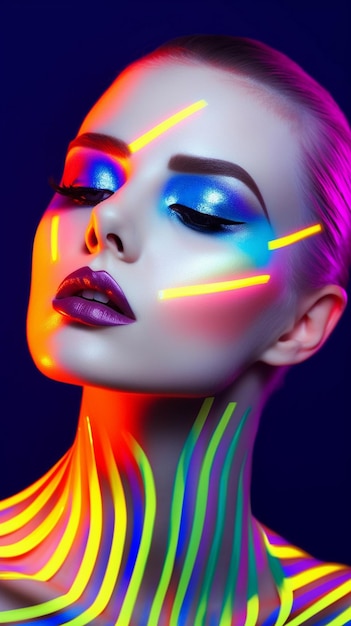 una bella donna che indossa trucco al neon