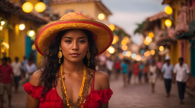 Una bella donna colombiana che cammina per strada